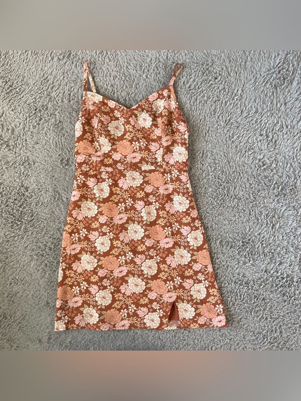 Hollister Co. Women's Floral Mini Dress Size S Spaghetti Straps Rust Orange Pink